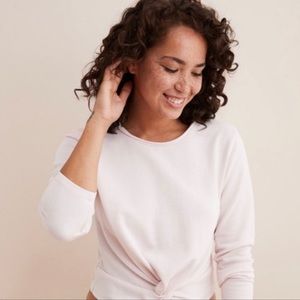 Aerie Light Pink Cropped Sweatshirt with Tie Bottom